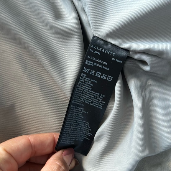 ALLSAINTS Suede Beattie Biker Jacket - Size US 0 - Color: gray/beige - Picture 11 of 12